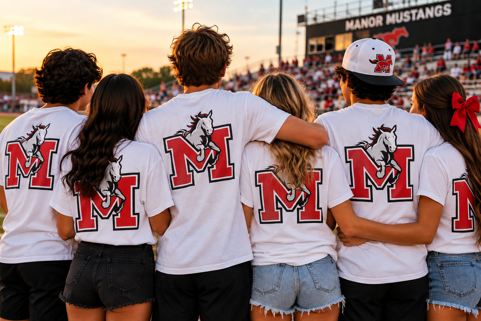 Group wearing coordinated custom shirts